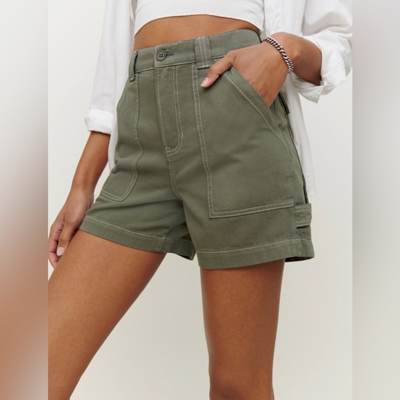 Reformation Women’s Utility Army Green High Rise Cargo Shorts, Size 26 - Picture 2 of 13